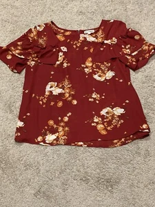 Love on a Hanger Damen Shirt Gr. XL rot Blumen Rüschen leicht fließend Top - Bild 1 von 11