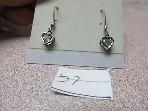 BEAUTIFUL GENUINE WHITE SAPPHIRE STERLING SILVER HEART CUT DANGLE EARRINGS - Picture 1 of 2