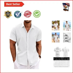 Versatile Men's Casual Linen Shirt Short Sleeve - Slim Fit Beach Wear for Summer - Picture 1 of 8