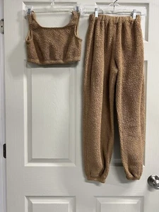 Shein Girls Brown Fleece Lounge Set Bottoms & Cami Top - Size 11 - 12 - VGUC - Picture 1 of 6