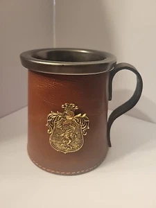 Vintage Real Hide Leather Tankard Stein With Ceramic Insert - Made In England - Picture 1 of 9