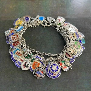 Vintage Silber schwer Charm Münze Medaille Armband Emaille Reisen Tourist UK Urlaub - Bild 1 von 12