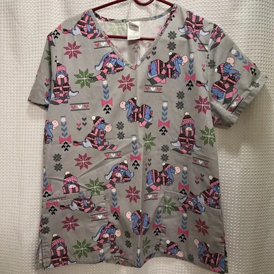 Blusa Médica Disney Eeyore Tema Invierno Para Mujer Talla M Gris Rosa Foto 1 de 4