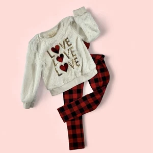 BTWEEN 2-teiliges Set Mädchen Größe 5 rot kariert Hose weiß flauschig Oberteil Urlaub Outfit - Bild 1 von 12