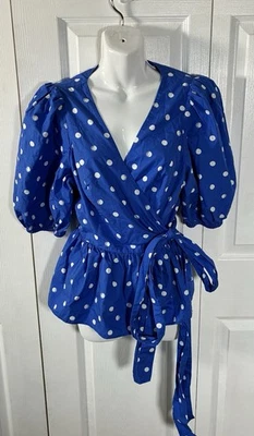 Top envolvente Lilly Pulitzer Kara gruta azul punto más caliente cierre de corbata talla 14 Foto 1 de 4