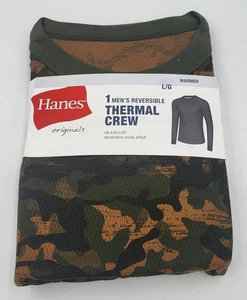 Hanes Men's Reversible Thermal Crew Top Long Sleeve Shirt Camo L/G Large - New - Picture 1 of 3