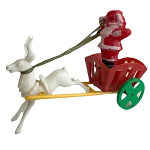 Carro trineo vintage de celuloide Rosbro Navidad Papá Noel reno años 50 diversión única - Imagen 1 de 10