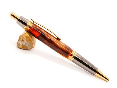 Beautiful Handmade Fancy Style Click Pen made of Resin with embedded Burl Wood - Image 1 of 3