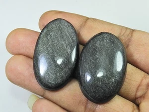 38-40MM AAA Silver Obsidian Oval Stone 2Pcs Cabochon Loose Gemstone 99Cts. j516 - Imagen 1 de 9