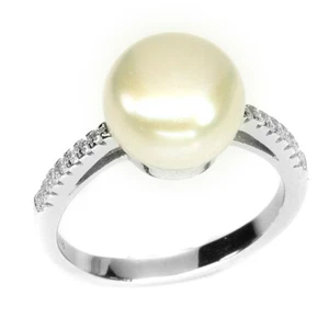 925 Sterling Silver Ring Round White Pearl 9mm Simulated Cz Gemstone Jewelry - Picture 1 of 10