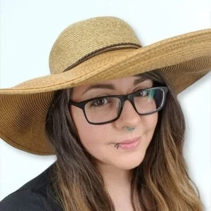 Floppy Wide Brim Sun Hat Braided Cottage Coastal Boho Beach Resort Summer 1 - Picture 1 of 9
