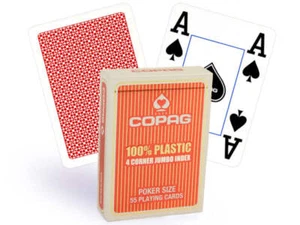 Copag 4 Corner 100% Plastic Poker Playing Cards Casino Deck Jumbo Index Red New - Picture 1 of 3