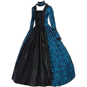 Renaissance Gothic Kleid Ballkleid Vampir Halloween Kostüm XL blau & schwarz - Bild 1 von 6