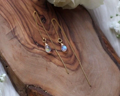 Natürliche auffällige Mondstein Träne Edelstein Perlen Handarbeit Gold Einfäd... - Bild 1 von 4