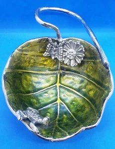 Metal Frog and Enameled Organic Lily Pad Frog Decorative Bowl - Picture 1 of 4