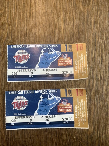 Vintage Minnesota Twins Vs Oakland A’s Division series tickets 2002 moneyball Cover