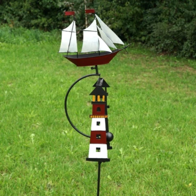 Gartenstecker Windspiel Wippe Schiff rot Metall Gartendeko Gartenfigur maritim - Bild 1 von 3