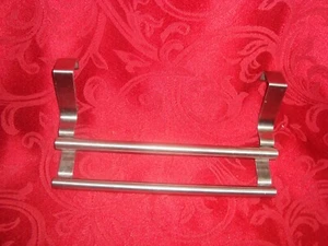 Over Cabinet Door Double Towel Rack Fits 1" thick Cabinet Door Stainless Steel - Picture 1 of 4
