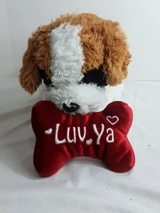 Peluche Dan Dee blanco bronceado perro con Luv Ya hueso regalo 12” peluche San Valentín - Imagen 1 de 9