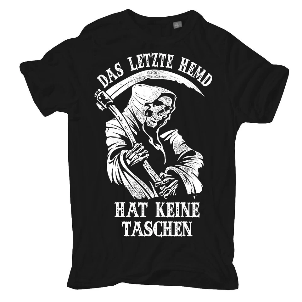 T-Shirt Das letzte Hemd hat keine Taschen Sensenmann 666 devil Metal Tod Spruch  - Bild 1 von 1