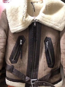 Genuine Real Sheepskin Lambskin Shearling Aviator Biker Jacket GB14 - Picture 1 of 24