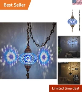 Blue Vintage Tiffany Style Mosaic Swag Lamp – Handcrafted Turkish Pendant Light - Picture 1 of 11