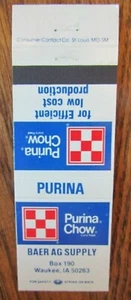 FARM RELATED: PURINA CHOW (BEAR AG SUPPLY) (WAUKEE, IOWA) MATCHBOOK COVER -F8 - Picture 1 of 1