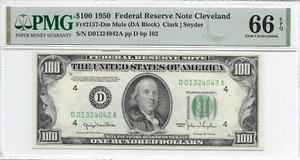 1950 $100 CLEVELAND FRN. PMG GEM Uncirculated 66 EPQ Banknote. MULE, 1st of 2 - Picture 1 of 2