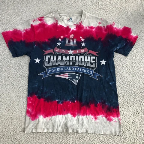 New England Patriots Shirt Men's Small Blue Tie Dye Short Sleeve 2016 Super Bowl Cover