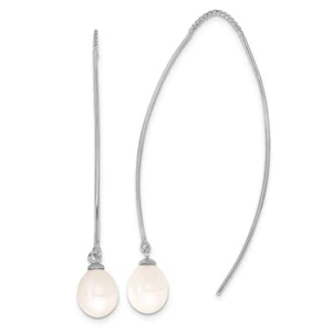55.4mm 925 Silver 7-8mm Freshwater Cultured Teardrop Pearl Threader Earrings - Picture 1 of 5