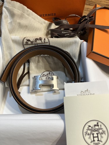 HERMÈS Nuovissima cintura uomo Hermes TOGO reversibile nero marrone oro 32 mm 100% autentica