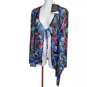 NEW Attitudes by Renee Open Front Mesh Top Size 3X Coverup Asymmetric Colorful - Picture 1 of 7