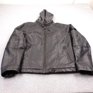 Levi's Faux Leather Jacket Hooded Full Zip Moto Style Black Mens M Motorcycle - Picture 1 of 6