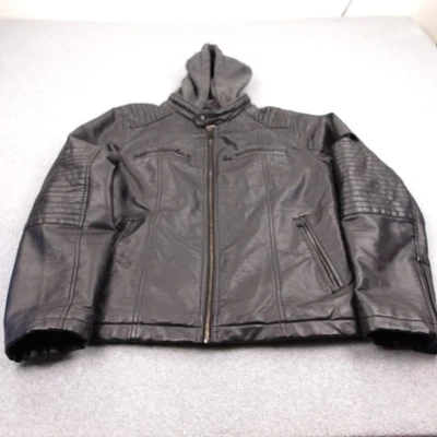 Levi's Faux Leather Jacket Hooded Full Zip Moto Style Black Mens M Motorcycle - Image 1 of 4