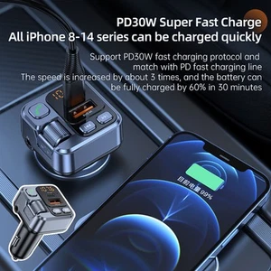 Chargeur Voiture Bluetooth 5.1 avec Écran LED et Charge Rapide PD30W pour Téléph - Zdjęcie 1 z 17