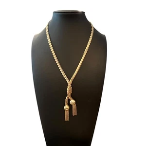 Textured Gold Tone Rope Tassel Lasso Snake Necklace Vintage Estate Boho Western - Picture 1 of 20