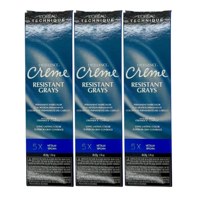 L’Oréal Excellence Crema 5X Marrón Medio Paquete de 3 – Resistente Gris Permanente Co Foto 1 de 3