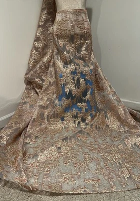 Rose Gold  Metallic Brocade Organza Fabric 58” Width Sold By The Yard - Image 1 of 4