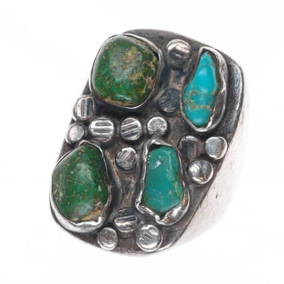 Anillo Navajo Vintage Plata Esterlina Verde Turquesa Cara Grande Talla 9 Foto 1 de 4