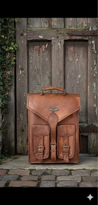 Mochila de cuero oxidado real bolso cartera maletín portátil marrón vintage Foto 1 de 4