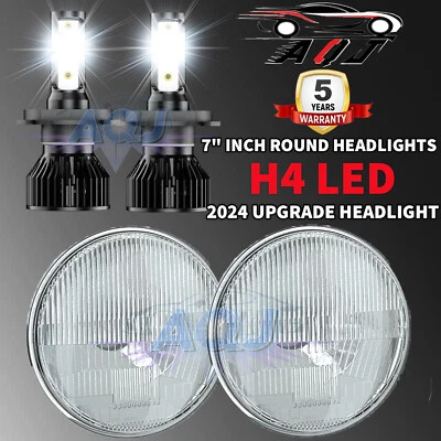For Chevy C10 K10 K20 1975-1980 Pair 7" Round LED Headlights Hi/Lo Beam - Image 1 of 4