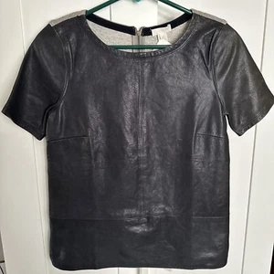 Neu mit Etikett JCREW schwarz Leder vorne & Ärmel meliert grau hinten Baumwolle Top Größe XS - Bild 1 von 10