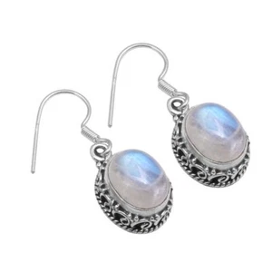 Rainbow Moonstone Solid 925 Sterling Silver Earrings Jewelry 1.2" SE-8222 - Imagen 1 de 1