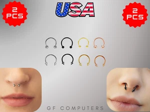 2 Pcs 8MM Stainless Steel Septum Piercing Nose Ring Cartilage Earrings Women Men - Picture 1 of 15