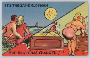 Postcard Humor "It's the same old moon......" Linen - Picture 1 of 2