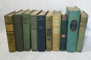 10 VERSCHIEDENE VERSCHIEDENE alte antike Bücher grün Deko Bibliotheksregal - Bild 1 von 14