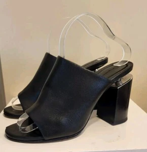 Alexander Wang "Avery" Black Leather Notch Cut Out Heel Sandals Sz 9/39 $675 - Picture 1 of 11