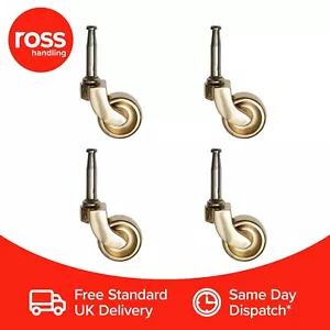32mm Brass Furniture Castors Peg Fitting - Pack of 4 Wheel Moveable Slot-in UK - Picture 1 of 1