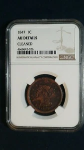 1847 Braided Hair Large Cent NGC AU 1C Coin PRICED TO SELL NOW! - Picture 1 of 4