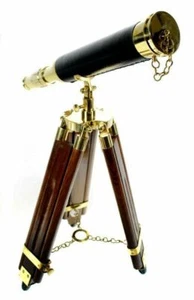 Royal Marine Messing Teleskop Zielfernrohr mit Holzstativ Vintage Fernglas. - Bild 1 von 3